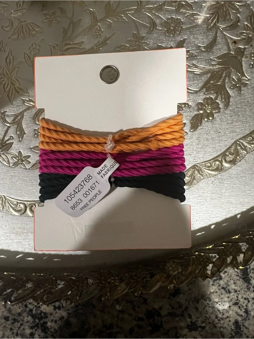 NWT Free People Twist Rope Hair Ties in Orange, Fuchsia & Black pack of 6